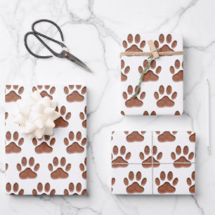 Ledertextur Dog Paw Print Geschenkpapier Set