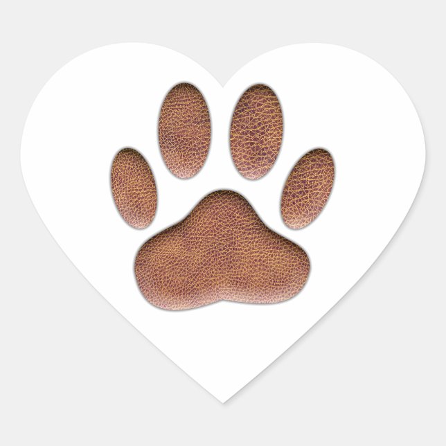 Ledertextur Dog Paw Print Herz-Aufkleber (Vorderseite)
