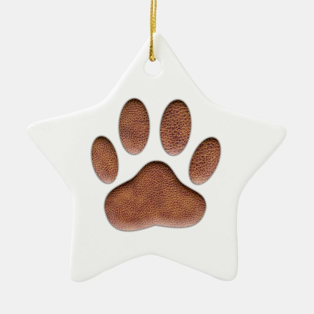 Ledertextur Dog Paw Print Keramik Ornament (Vorne)