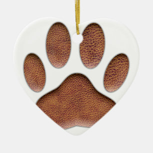 Ledertextur Dog Paw Print Keramik Ornament
