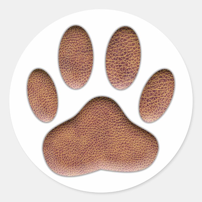 Ledertextur Dog Paw Print Runder Aufkleber (Vorderseite)