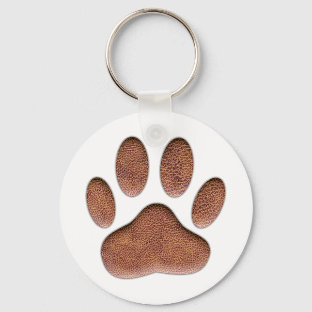 Ledertextur Dog Paw Print Schlüsselanhänger (Vorderseite)