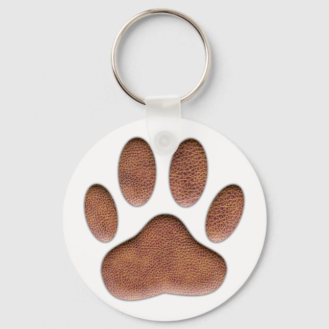 Ledertextur Dog Paw Print Schlüsselanhänger (Vorderseite)