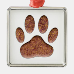 Ledertextur Dog Paw Print Silbernes Ornament