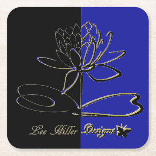 Lee Hiller Designs Akzente Schwarz Gold Blau Rechteckiger Pappuntersetzer