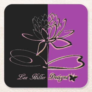 Lee Hiller Designs Akzente Schwarz Violett Gold Rechteckiger Pappuntersetzer