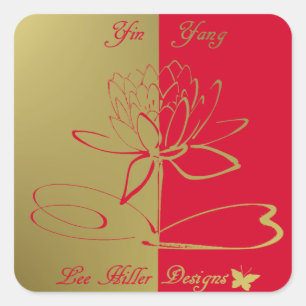 Lee Hiller Designs Logo Akzente Gold Rot Quadratischer Aufkleber