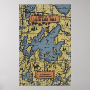 Leech Lake Area, Minnesota - Große Buchstabenszene Poster