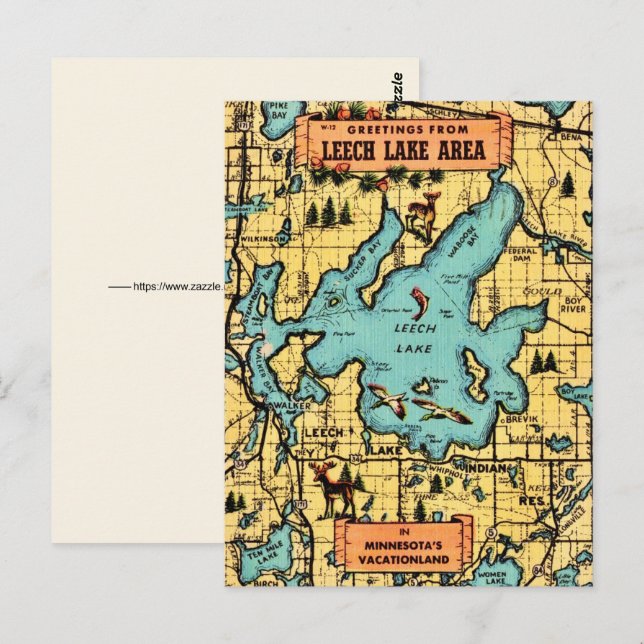 Leech Lake Minnesota Karte Postkarte (Vorne/Hinten)