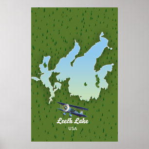 Leech Lake Travel Map Poster