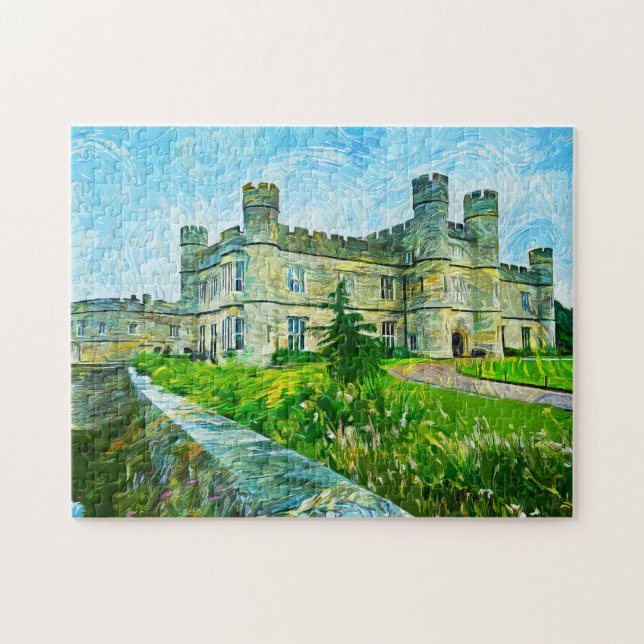 Leeds Castle Blue Green Oil Painting Puzzle (Horizontal)