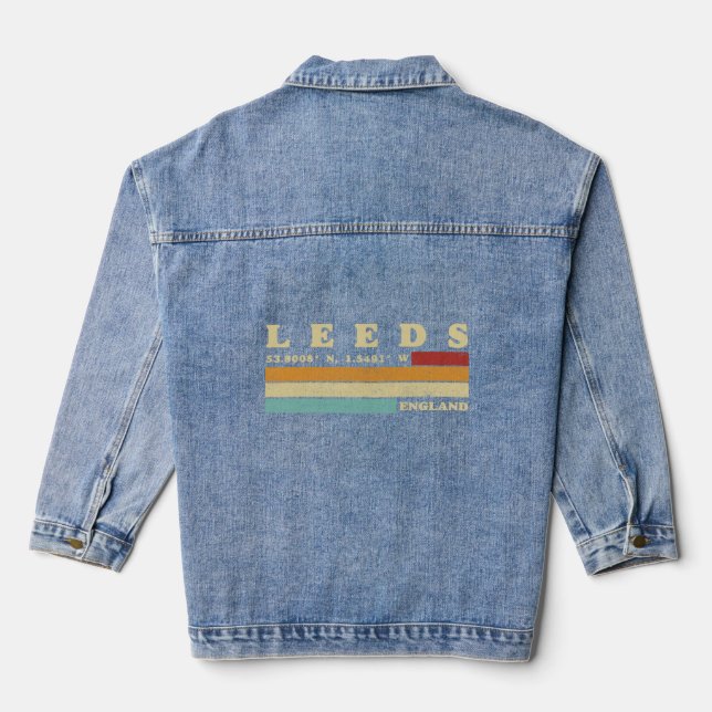 Leeds England UK City Retro Längengrad Latitude Jeansjacke (Rückseite)