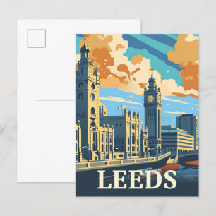Leeds England Vintag Retro Travel Illustration Postkarte