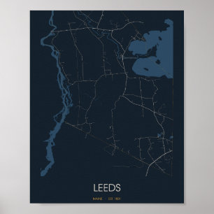 Leeds, Maine Straßenkarte Poster (Nacht) – Gegr. 1
