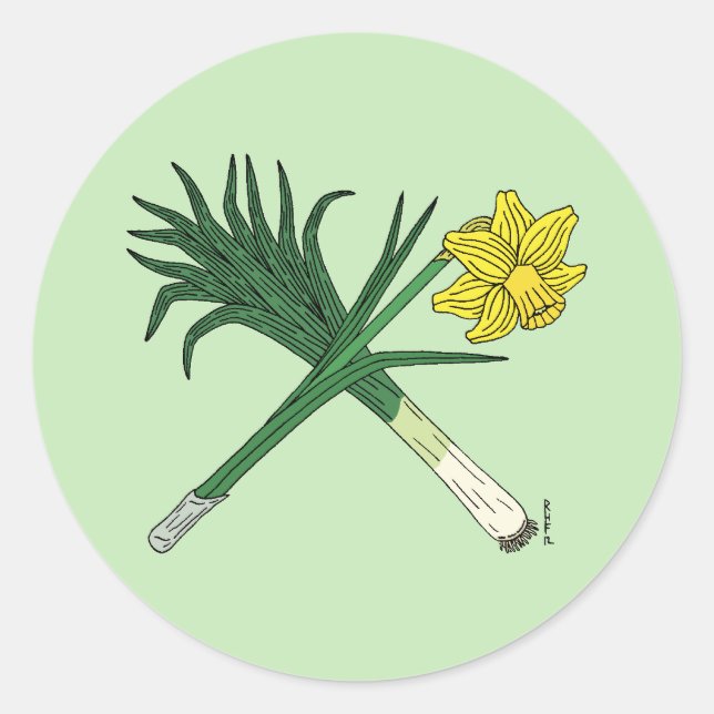Leek und Daffodil Crossed Runder Aufkleber (Vorderseite)