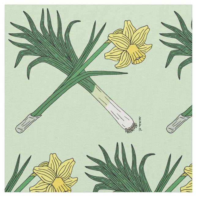 Leek und Daffodil Crossed Stoff (Nahaufnahme)