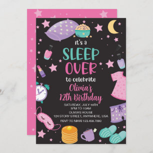 Leepover Schlummer Party rosa lila zwischen Einladung