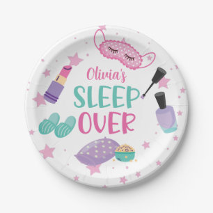 Leepover Schlummer Party rosa lila zwischen Pappteller