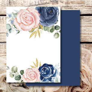 Leer Eigener Text hinzufügen Navy Blau Rosa Flora Einladung