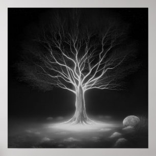 Leere Branchen glühender Baum - B&W Poster