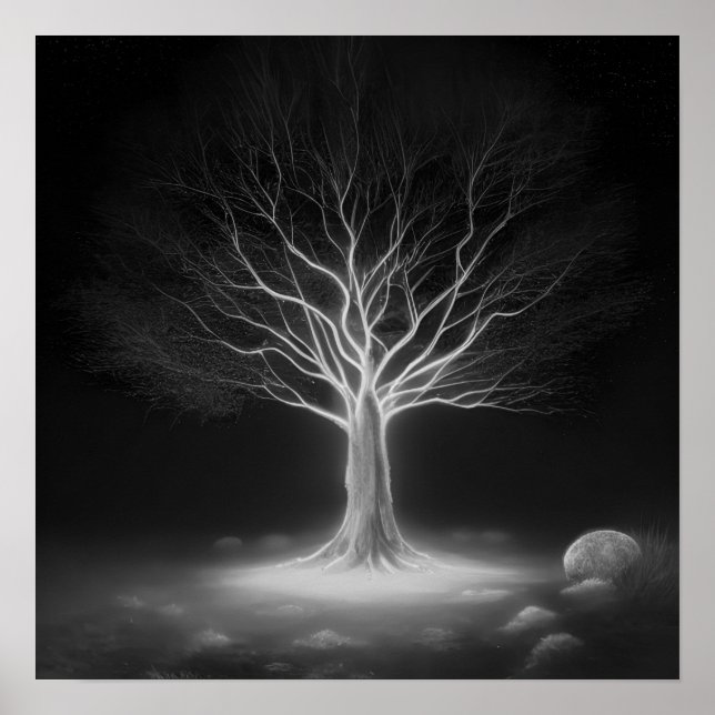 Leere Branchen glühender Baum - B&W Poster (Vorne)