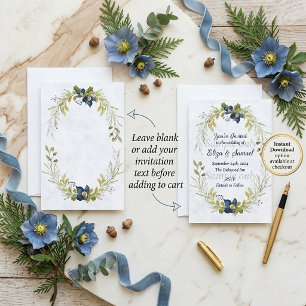 Leere Budget Blaue Blumenrahmen Hochzeit Einladung