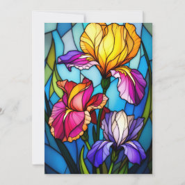 Leere flache Grußkarte mit Iris im Buntglasstil  Feiertagskarte