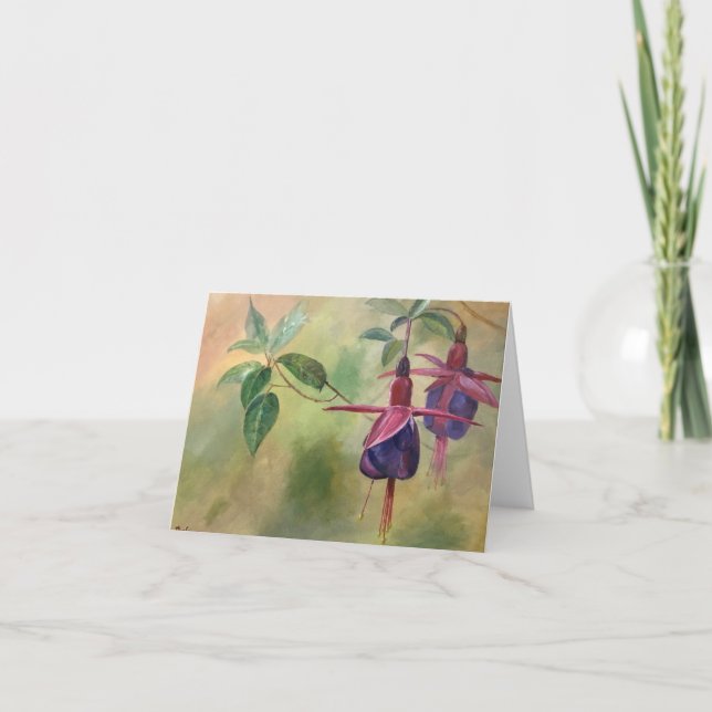 Leere Grußkarte mit Fuchsia-Blume-Design Dankeskarte (Vorderseite)
