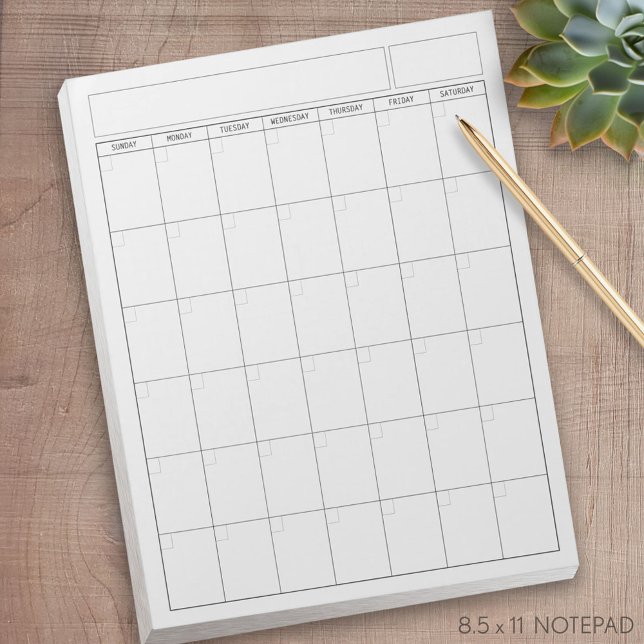 Leere Kalenderseite - Sonntagsstart - Porträtansic Notizblock (Make your own calendar notepad)