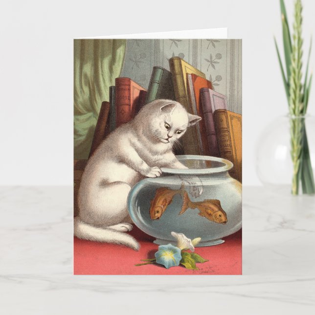 Leere Karte - freche Katzen-Reihe - Fischen-Katze (Vorderseite)