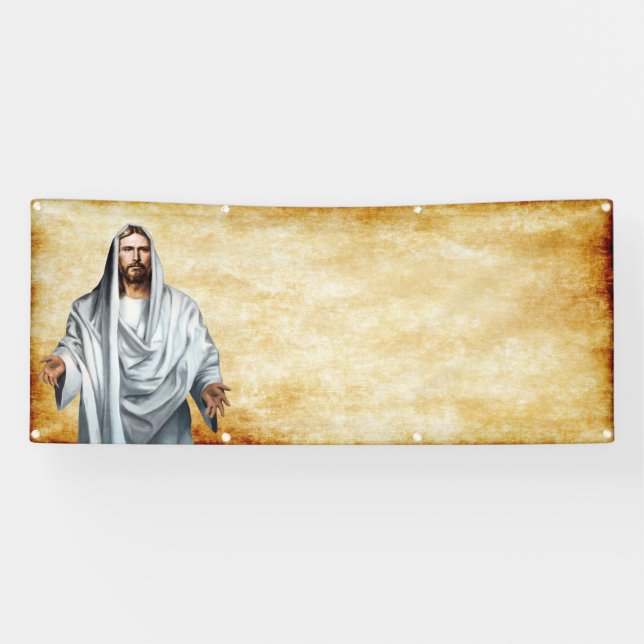 Leere Kirchenschablone Jesuss und des Pergaments Banner (Horizontal)