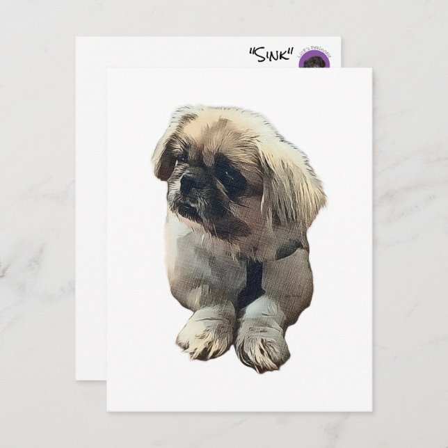 Leere Pekingese-Karte mit "Sink" Dankeskarte (Vorne/Hinten)
