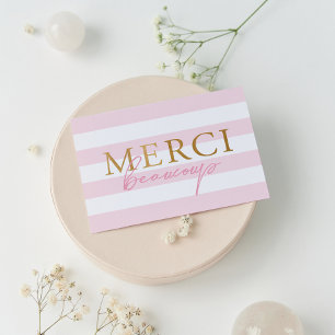 Leere rosa gestreifte Merci gefaltete Dankeskarten Dankeskarte