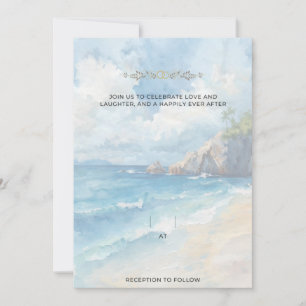 Leere sommerliche blaue Hochzeit am Meer Einladung