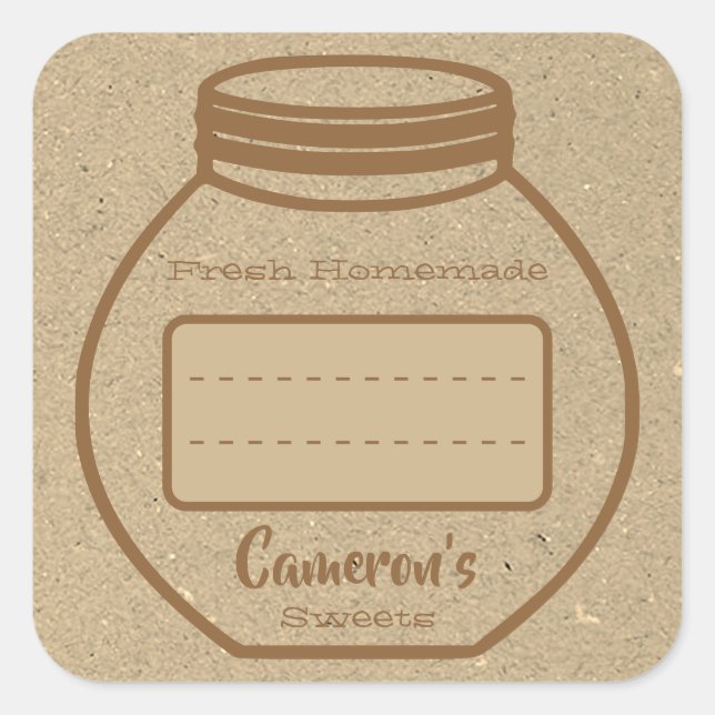 Leere Textbox Kraft Papier Brown Jam Jar Labels Quadratischer Aufkleber (Vorderseite)