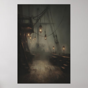 Leerer Deck eines Geisterschiffs mit Laternen Goth Poster