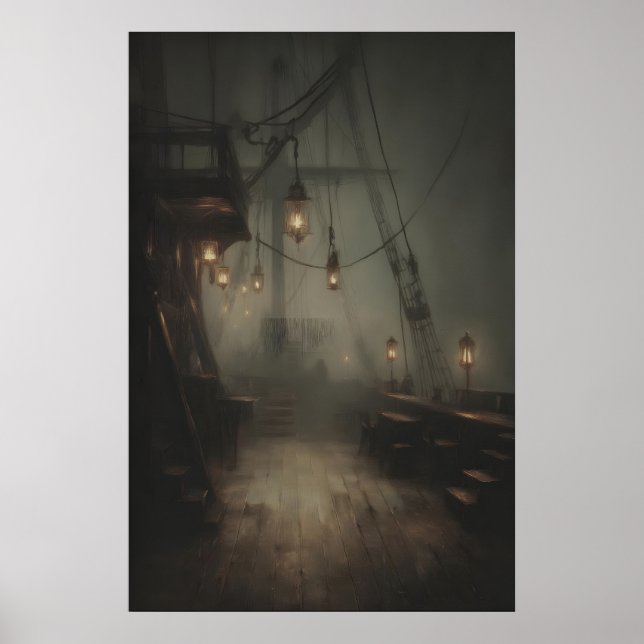 Leerer Deck eines Geisterschiffs mit Laternen Goth Poster (Vorne)