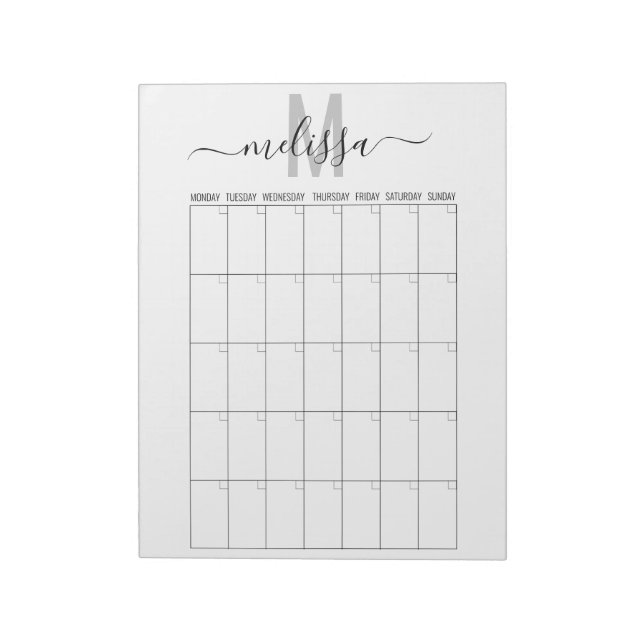 Leerer Monats-Monogramm-Kalender Planer Notizblock (Rotiert)