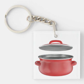 Leerer roter Kochtopf mit Deckel Schlüsselanhänger