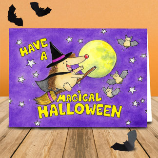 Leerer Süßer Halloween Igel Hexe Karte