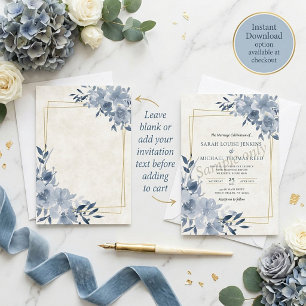 Leeres Budget Blaues florales und goldenes Rahmen- Einladung