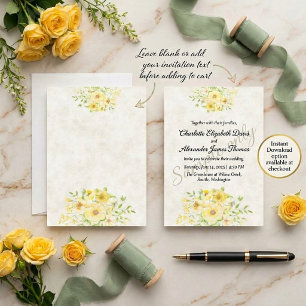 Leeres Budget Gelbe Aquarell-Blumenhochzeit Einladung