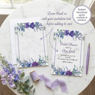 Leeres Budget Lila und blaue florale Hochzeit Einladung