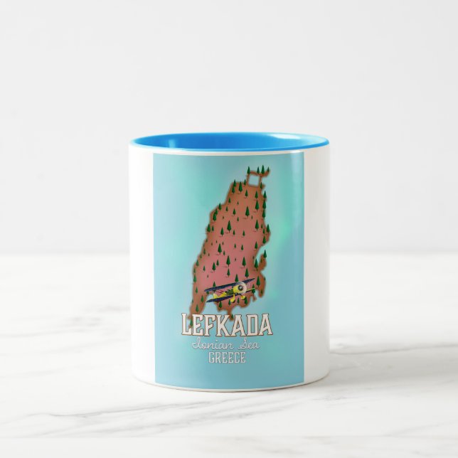 Lefkada Griechenland Reiseplakat. Zweifarbige Tasse (Mittel)