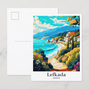 Lefkada Griechenland Reiseportrait Illustration Postkarte