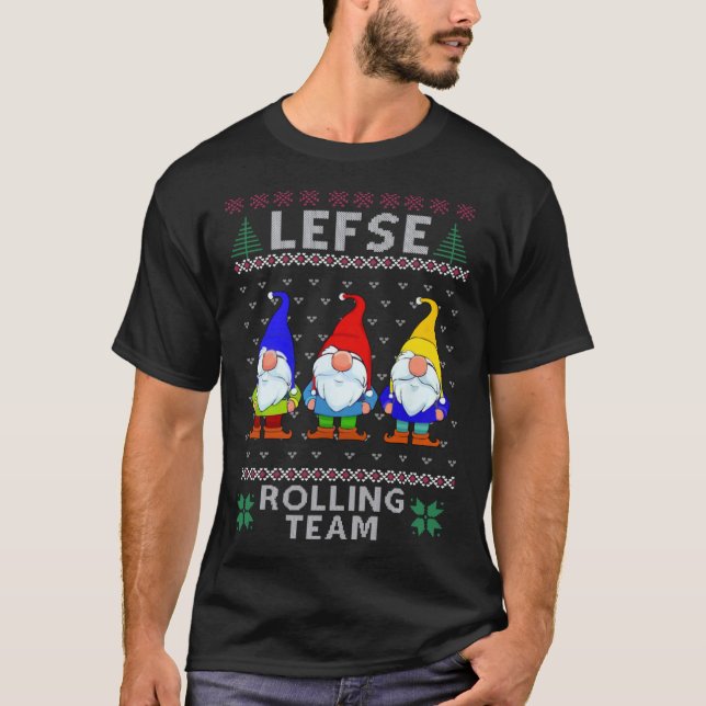 Lefse Rolling Team God Jul Gnome Christmas Xmas T-Shirt (Vorderseite)