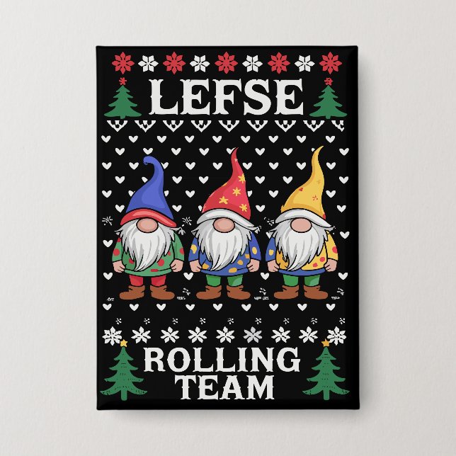 Lefse Rolling Team Weihnachtsgebäck Gnome Xmas Button (Vorderseite)