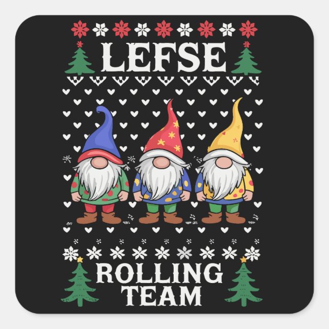 Lefse Rolling Team Weihnachtsgebäck Gnome Xmas Quadratischer Aufkleber (Vorderseite)