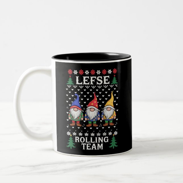 Lefse Rolling Team Weihnachtsgebäck Gnome Xmas Zweifarbige Tasse (Links)