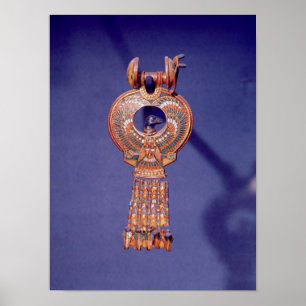 Left earring from a pair earrings with a poster